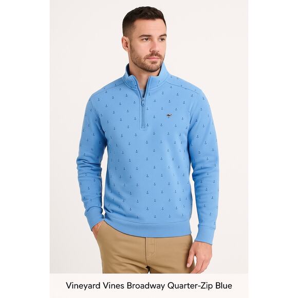 Vineyard Vines Other - Vineyard Vines Broadway Anchor Quarter Zip Pullover Blue Sz M Nautical Preppy